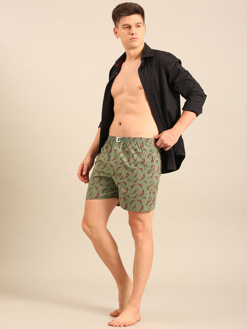Green with Chilli Printed Cotton Boxers
