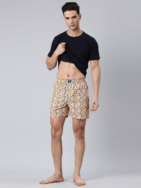 Beige & Purple Printed Cotton Boxer