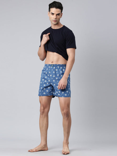 Blue Printed Pure Cotton Boxer