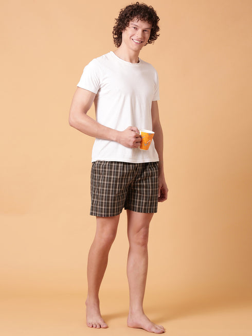 Brown & Black Checked Cotton Boxer