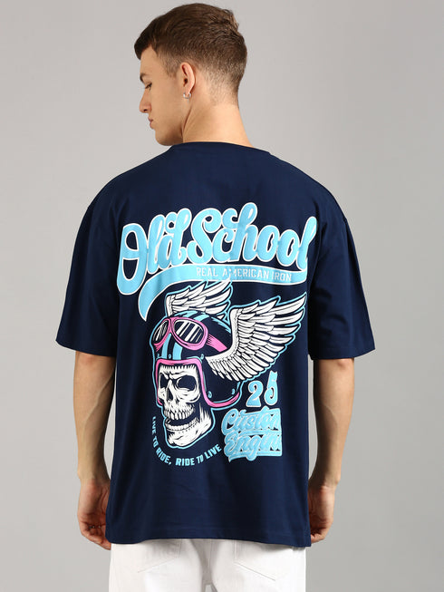 Navy Blue Oversized Puffy Printed T-shirt