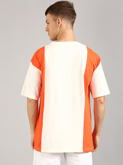 Orange & White Printed Oversized T-Shirt