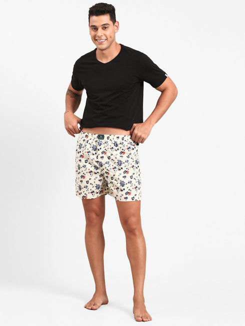 Off-White & Blue Printed Cotton Boxer