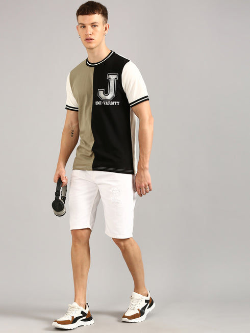 Olive & Black Printed Regular Fit T-Shirt