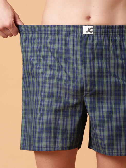 JOVEN Men Checked Pure Cotton Boxers Pack Of 2