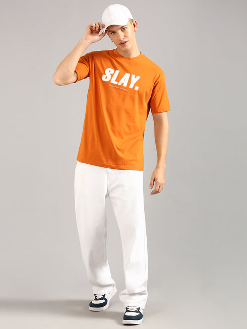 Orange Printed Regular Fit T-Shirt