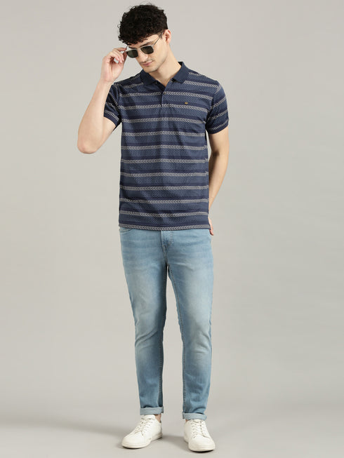 Dark Blue Striped Polo T-shirt