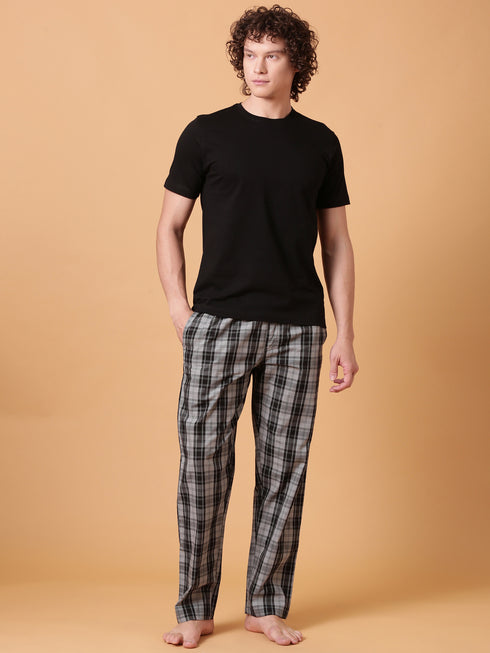 Black and Charcoal Checked Night Suit