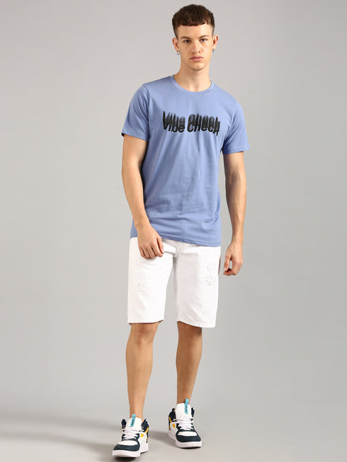 Blue Printed Regular Fit T-Shirt