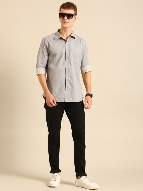 Grey Printed Full Sleeve Casual Shirt
