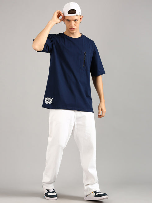 Navy Blue Oversized Puffy Printed T-shirt