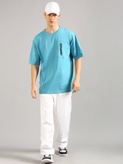 Sky Blue Oversized Puffy Printed T-shirt