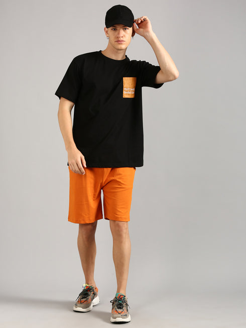 Black & Orange Printed Regular Fit Co-Ords Set