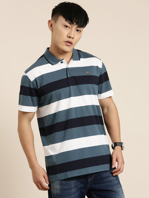 Blue Striped Polo T-shirt