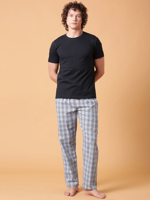 Navy and Sky Blue Checked Night Suit