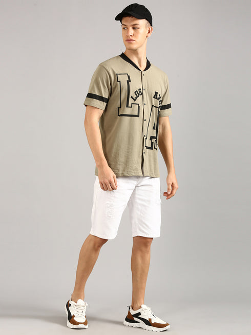 Brown Printed Regular Fit T-Shirt
