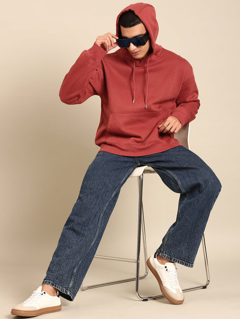 JOVEN Men Printed Full Sleeve Hooded Sweatshirt