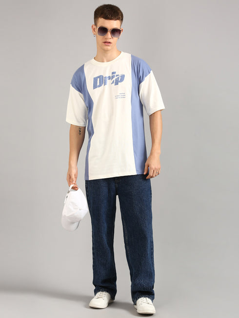 Blue & White Printed Oversized T-Shirt
