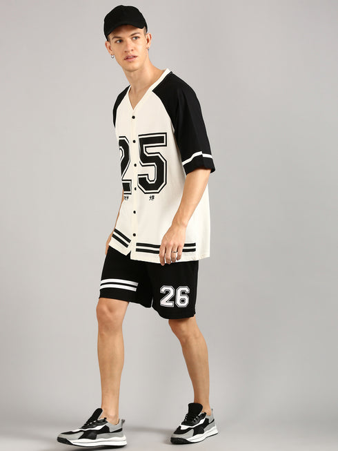 White & Black Printed Relaxed Fit Co-Ords Set