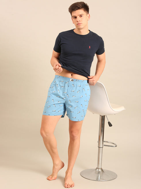 Blue with Duck Printed Cotton Boxers