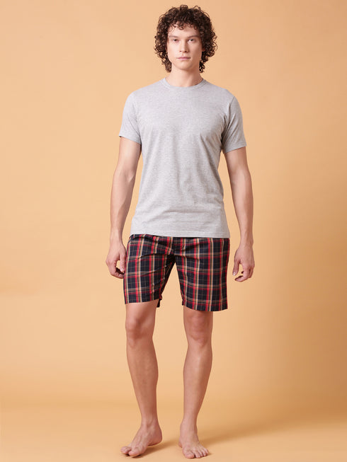Ecru and Red Checked Night Suit