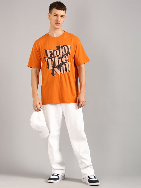 Orange Printed Oversized T-Shirt