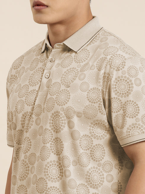 Cream Printed Polo T-shirt