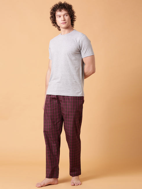 Ecru and Red Checked Night Suit