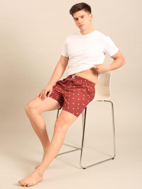 Red with Bulb Printed Cotton Boxers