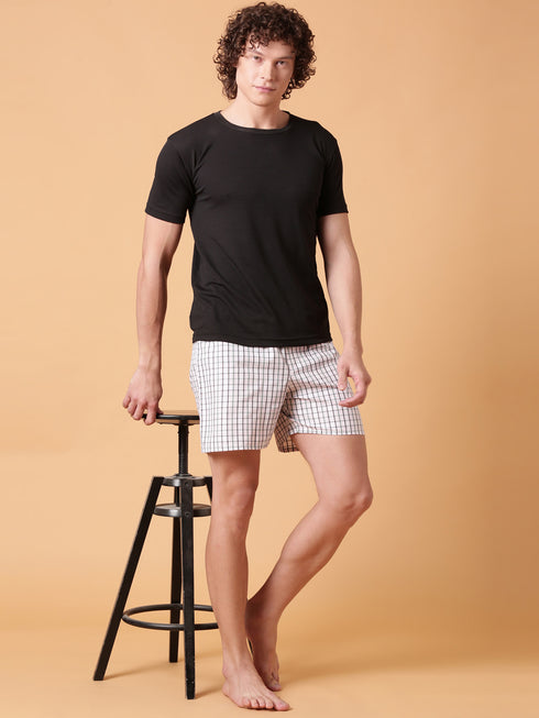 White Checked Cotton Boxer