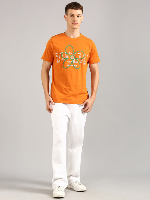 Orange Printed Regular Fit T-Shirt