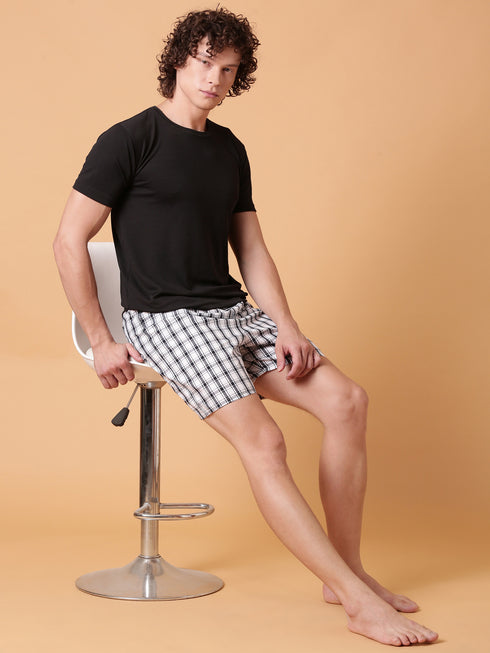 White & Black Checked Cotton Boxer