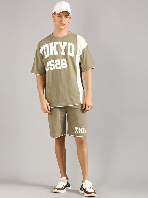 Olive Printed Relaxed Fit Co-Ords Set