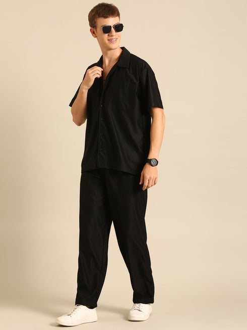 Black Textured Relaxed Fit Co-Ords Set