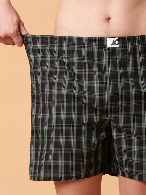 JOVEN Men Checked Pure Cotton Boxers Pack Of 2