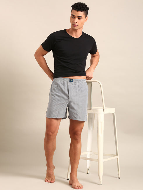 Grey & White Striped Cotton Boxer