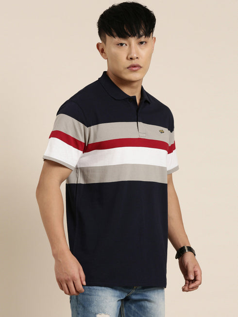 Navy Blue Striped Polo T-shirt