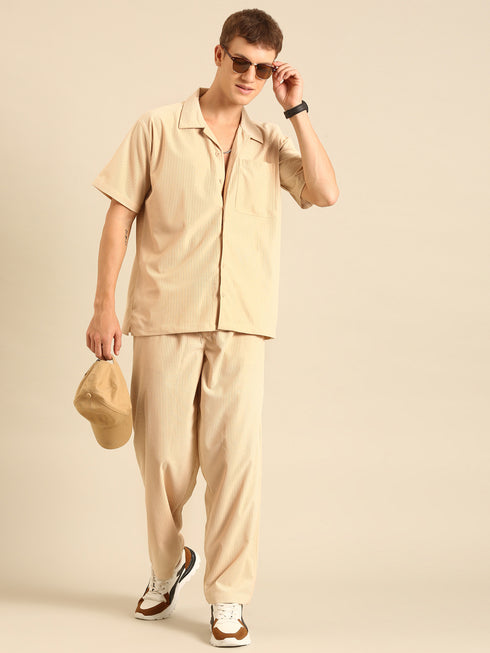 Cream Textured Relaxed Fit Co-Ords Set