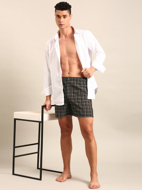 Brown & Black Checked Cotton Boxer