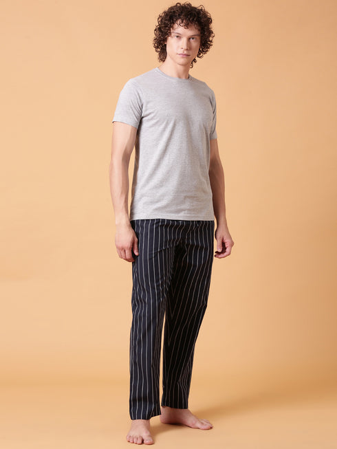 Ecru and Navy Striped Night Suit
