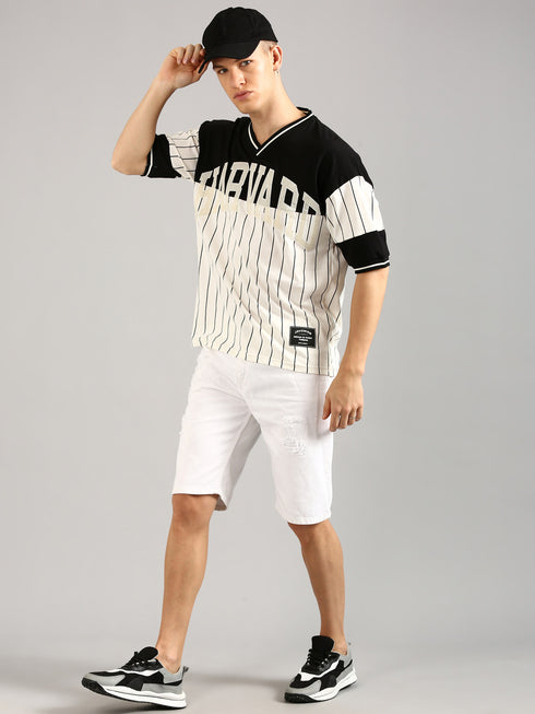 Black & White Printed Regular Fit T-Shirt
