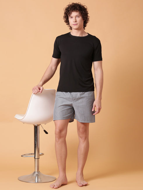 Grey & White Striped Cotton Boxer