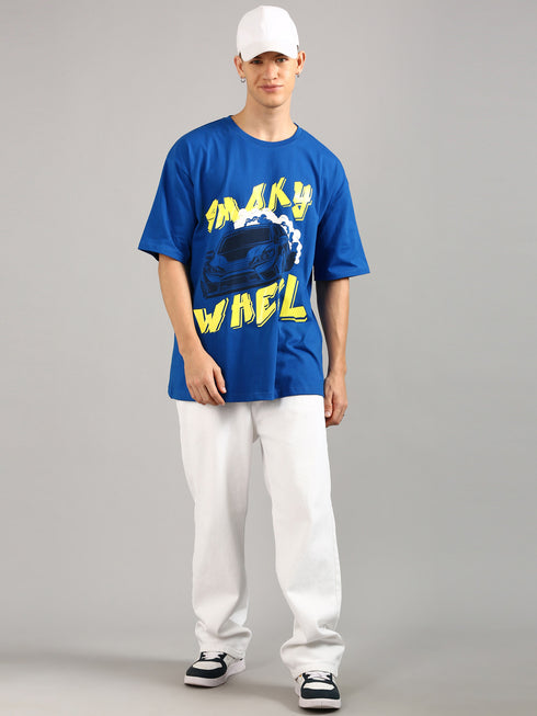 Royal Blue Oversized Glossy Printed T-shirt