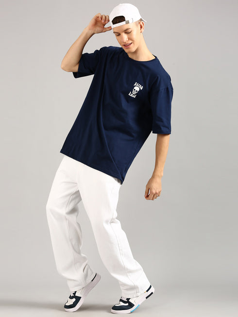 Navy Blue Oversized Puffy Printed T-shirt