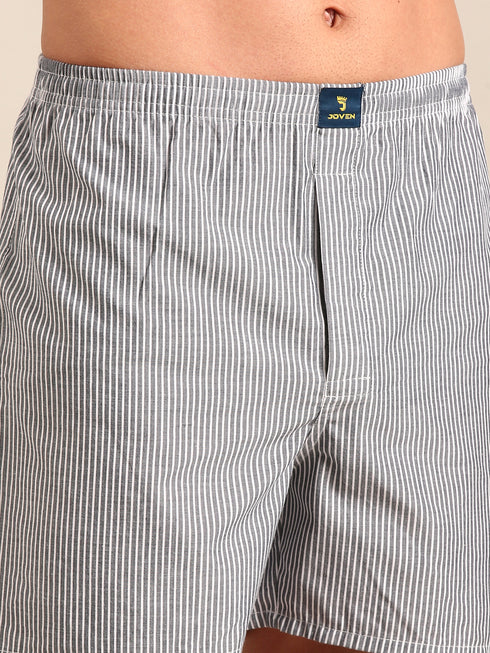Grey & White Striped Cotton Boxer