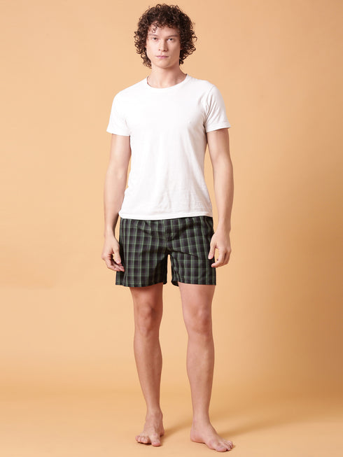JOVEN Men Checked Pure Cotton Boxers Pack Of 2