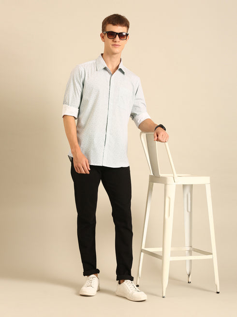 Light Mint Printed Full Sleeve Casual Shirt