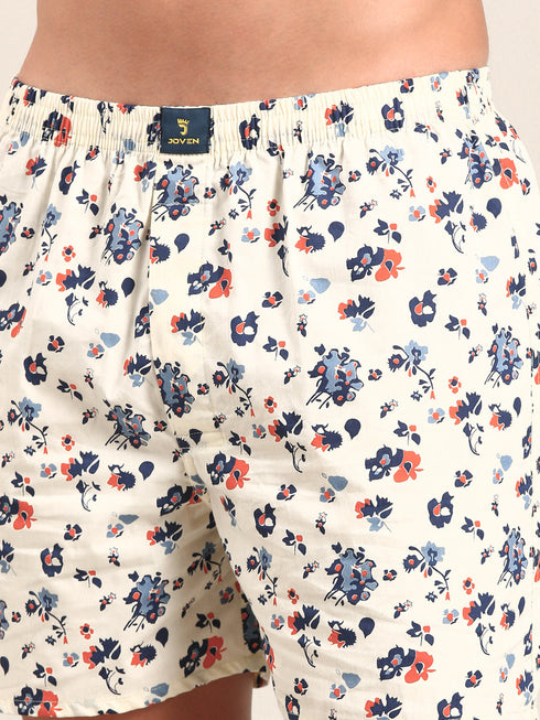Off-White & Blue Printed Cotton Boxer