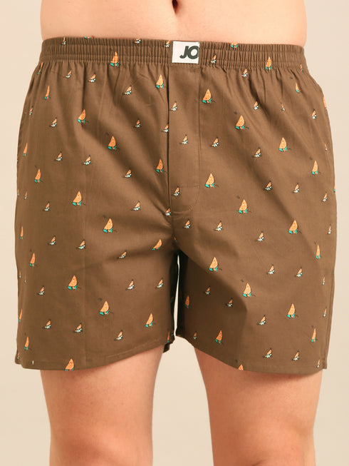Brown with Bee Printed Cotton Boxers