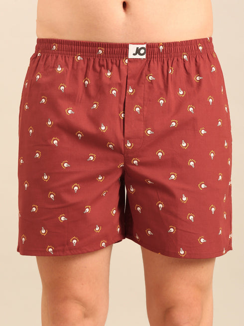 Red with Bulb Printed Cotton Boxers